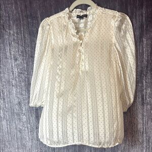 Sara Michelle Cream Ruffled Blouse with Mandarin Collar